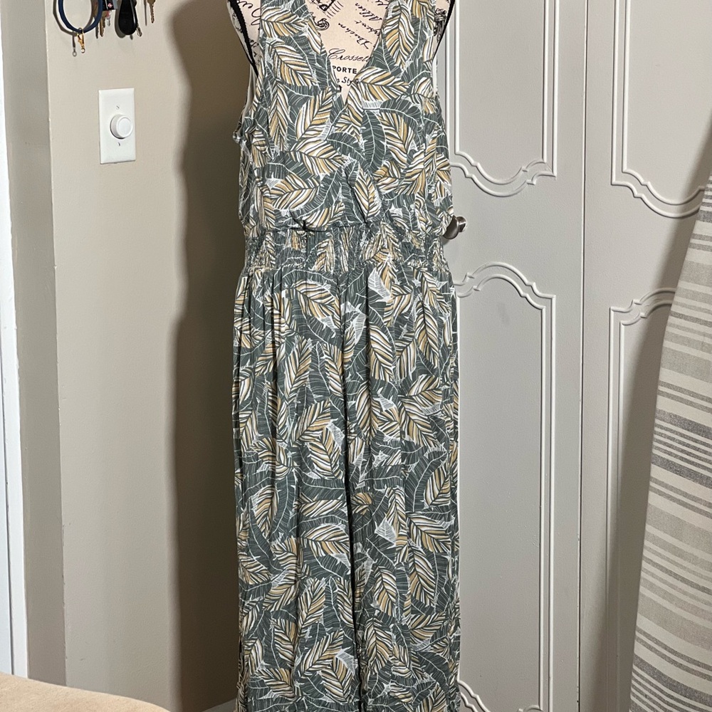 Nine West Leaf Print Jumpsuit in Green and Cream